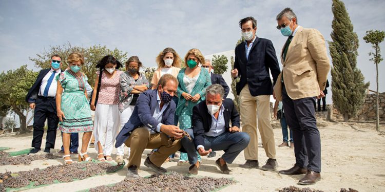 el consejero de la Presidencia, Administración Pública e Interior de Andalucía, Elías Bendodo, durante su visita a Bodegas González Byass.