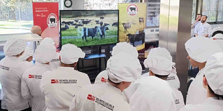 La IGP Carne de Ávila ofrece formación teórica y práctica en el IES Hotel Escuela de Madrid. Fuente: IGP Carne de Ávila.