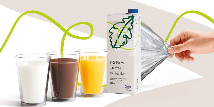 SIG elevó las ventas de sus envases asépticos sin capa de aluminio un 24% en 2025. Fuente: SIG.