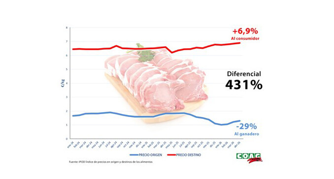 COAG asegura que los supermercados no trasladan al consumidor la caída del 29% de la carne de cerdo. Fuente: COAG.