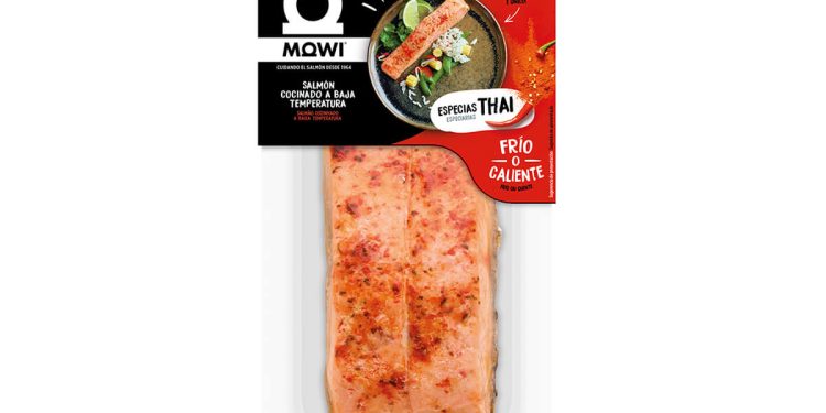 Mowi consolida su gama de salmón a baja temperatura con el nuevo sabor Thai. Fuente: Mowi.