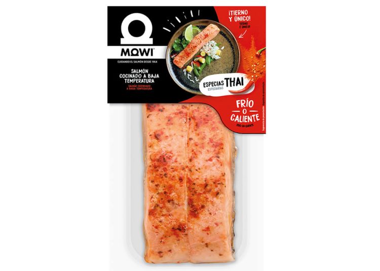 Mowi consolida su gama de salmón a baja temperatura con el nuevo sabor Thai. Fuente: Mowi.