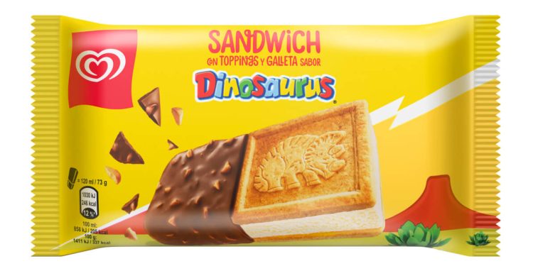Frigo y Dinosaurus se unen para crear un nuevo helado sándwich. Fuente: Frigo.
