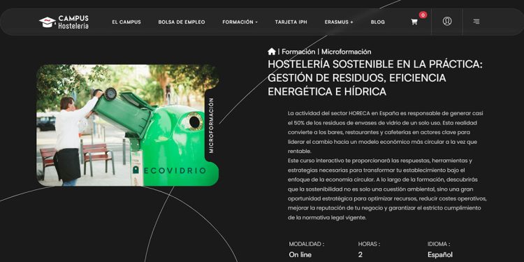 Ecovidrio y Hostelería de España presentan el primer curso gratuito en sostenibilidad y gestión de residuos para el sector hostelero. Fuente: Ecovidrio.